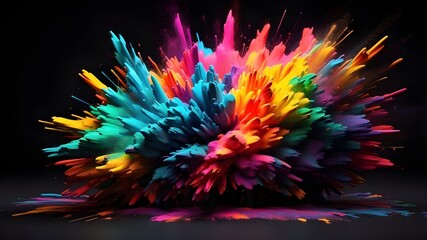 Neon chromatic explosion: a bright rainbow paint color powder explosion vector on a black backdrop that is portrayed as an explosion using neon chromatic colors
