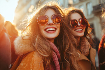 Poster - Two women wearing sunglasses and smiling for the camera