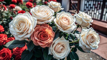 Canvas Print - white roses in the garden