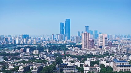 Wall Mural - Aerial shot of modern city buildings skyline in Nanjing, China