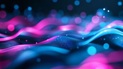 Wall Mural - An abstract image of flowing blue and pink waves with bokeh lights, symbolizing energy, movement, flow, and dynamism. It can also represent digital technology, futuristic concepts, or the beauty of na