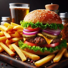 Poster - Cheeseburger mit Pommes