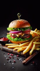 Poster - Cheeseburger mit Pommes