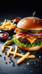 Poster - Cheeseburger mit Pommes