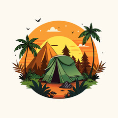 Wall Mural - Camping place Outdoor jungle adventure Tshirt Design (11)