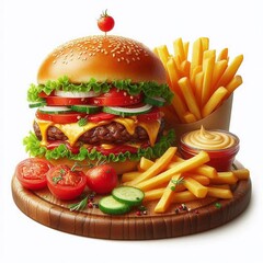 Sticker - Cheeseburger mit Pommes