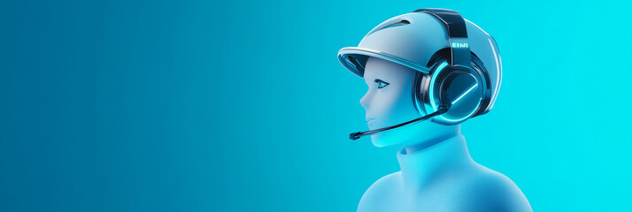 A  digital  of a futuristic customer support agent  with a headset, symbolizing  modern technology, efficient service, AI integration,  24/7 availability,  and  innovative solutions.