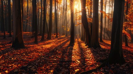 Wall Mural - Autumn Forest at Sunrise