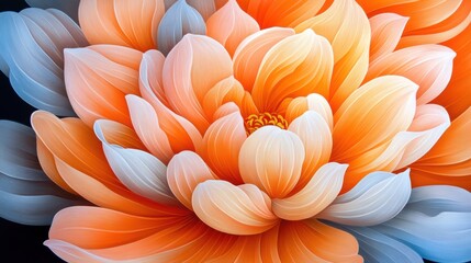 Wall Mural - A close up of a large orange and blue flower on black background, AI