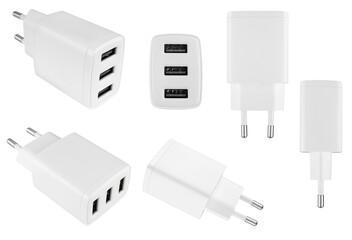 Wall Mural - Power adapter for phone or tablet, on white background in insulation