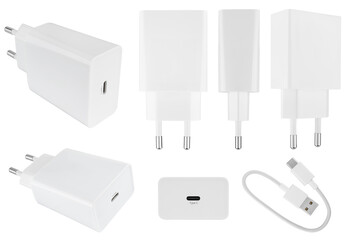 Wall Mural - Power adapter for phone or tablet, on white background in insulation