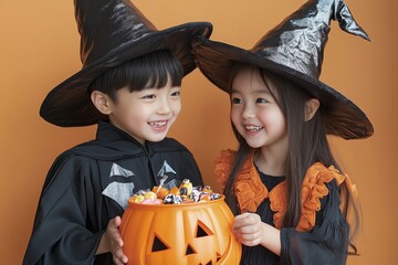 Boy and girl dressed for halloween