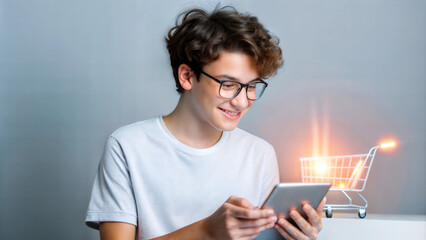 Portrait of a young man using a tablet computer at home.