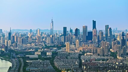 Wall Mural - Aerial shot of modern city buildings skyline in Nanjing, China