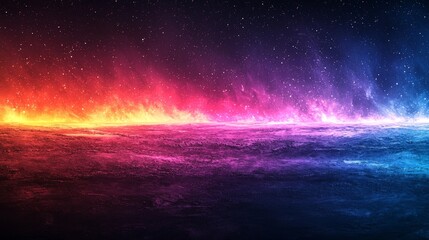 A grainy gradient background with deep purples, blues, and hints of bright pinks, resembling a fantastical sunset seen from a faraway galaxy.