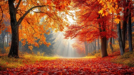 Aufkleber - A picturesque autumn landscape with trees ablaze in vibrant shades of orange