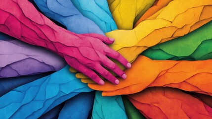 Poster - A group of colorful hands are holding each other together, AI