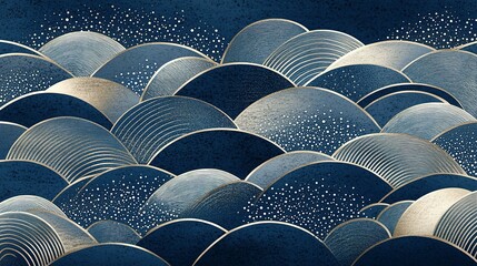 Wall Mural - Abstract Art with Curved Shapes in Blue, White, and Gold