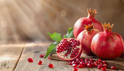 Wall Mural - Freshness and sweetness of ripe Pomegranate, a healthy summer snack generated