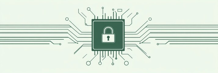 Poster - Digital lock icon at center of circuit board. Represents cyber security and digital protection.