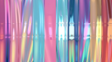 Wall Mural - Abstract background with vertical iridescent stripes in different shades of blue, pink, purple, and yellow.