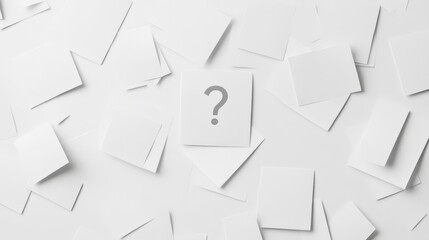 Poster - Single question mark on a white card surrounded by blank cards. Represents standing out and uniqueness.