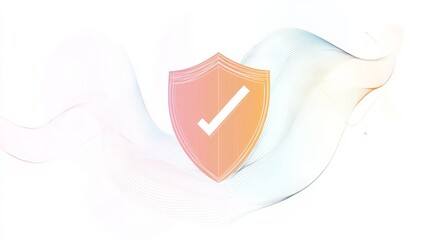 Aufkleber - Shield with orange checkmark over light background. Illustrates digital security and protection.