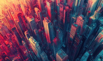 Wall Mural - An Abstract Aerial View of a Cityscape with Vivid Colors