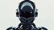 © florynstudio3 - Close-up portrait of a futuristic robot with a shiny black helmet and a silver body.