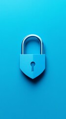 Poster - Blue padlock on a matching blue background, symbolizing digital security and data protection. Minimalist design for cybersecurity