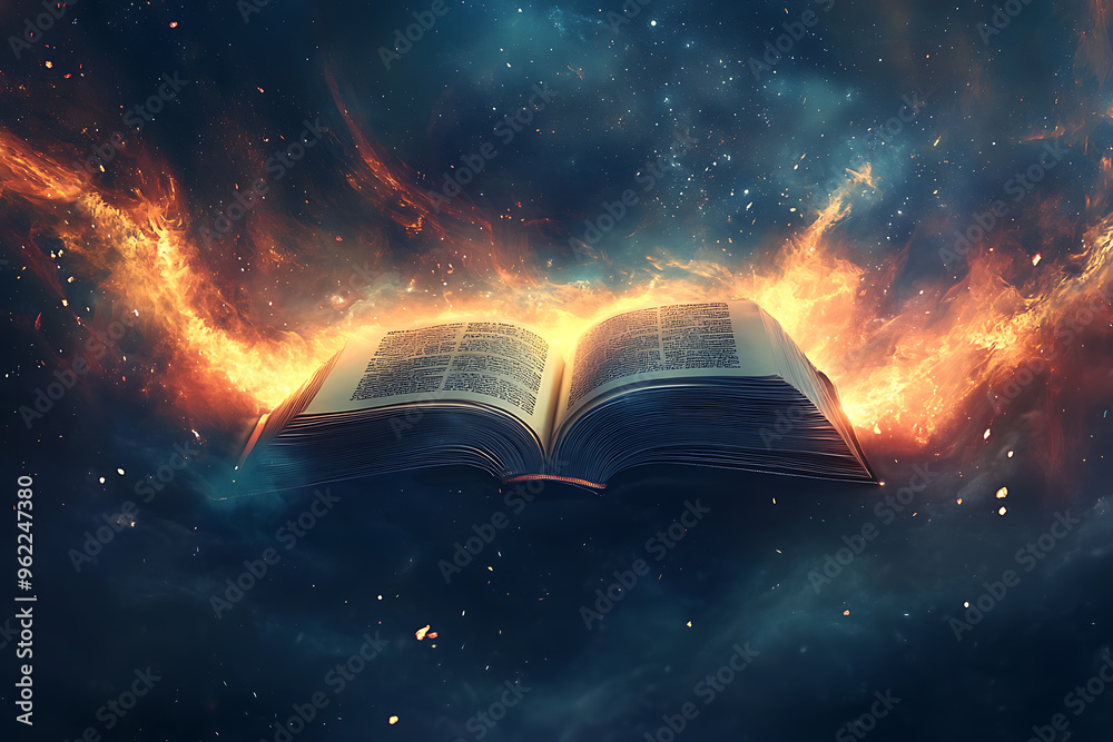 An abstract digital background showcasing an open book lying on a ...