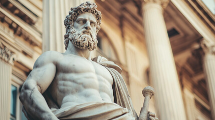 Wall Mural - Sophisticated Greek God Statue with Architecture