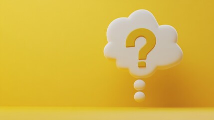 Aufkleber - 3D thought bubble with a yellow question mark on a yellow background. Concept of inquiry, curiosity, and thinking.