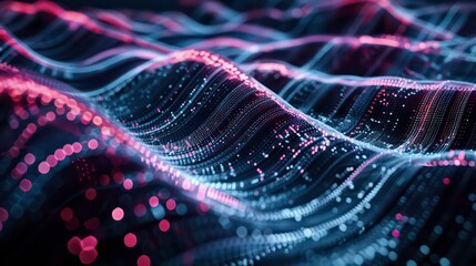Poster - Abstract digital wave pattern with blue and pink glowing dots.
