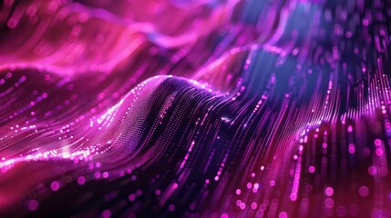 Poster - Abstract pink and blue flowing wave pattern with glowing particles.