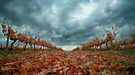 Wall Mural -   A cluster of fallen foliage scattered near a grove of trees, set against a hazy sky
