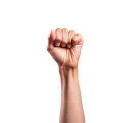 Women's day female raised fist isolated on transparent and white background