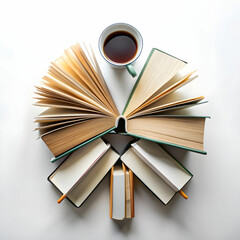 high angle view of books on table against white