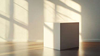 Wall Mural - mockup of a sleek white box in a naturally lit room with soft light highlighting its edges