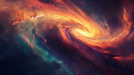Wall Mural - A swirling nebula with vibrant orange and green colors.