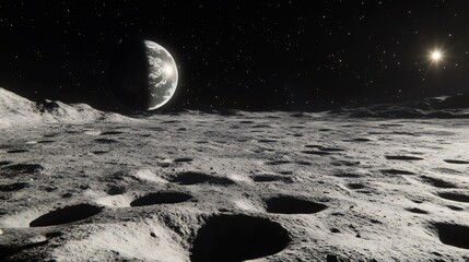 Wall Mural - A view of a planet from the surface of the moon.