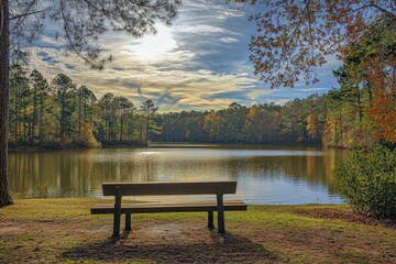 wake county north carolina. arousing lake in scenic park area with pacific landscape