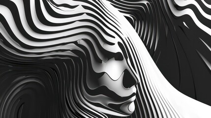 Poster - Abstract black and white striped pattern forming a human face.