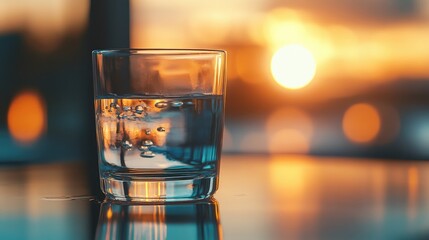 Poster - Detailed shot of a glass of water with a soft focus background and a gentle ripple on the surface