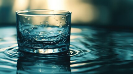 Poster - Detailed shot of a glass of water with a soft focus background and a gentle ripple on the surface