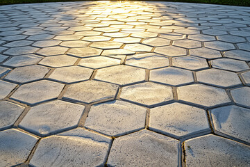 Wall Mural - Geometric Hexagon Pavement Gleaming Under Sunlight