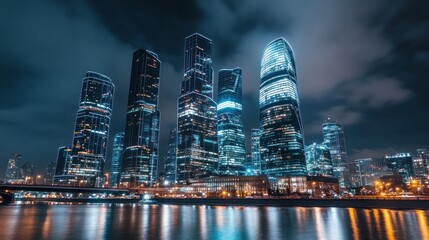 night view of skyscrapers of Moscow business centre