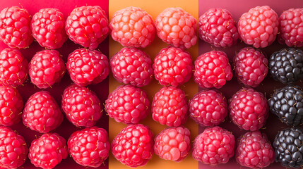 Rubus idaeus Red Raspberry a different color background showcasing the vibrant color and freshness of Red raspberries perfect for fresh and vibrant designs