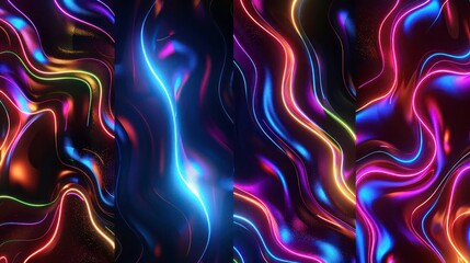 Poster - Abstract 3D render of four panels with colorful, glowing lines and waves.