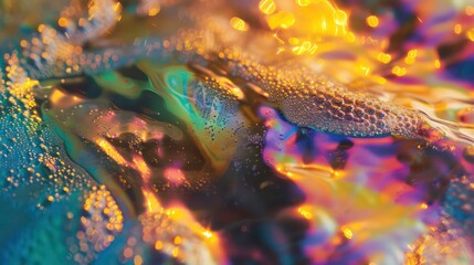 Wall Mural - abstract background of iridescent water droplets with blurred lights.